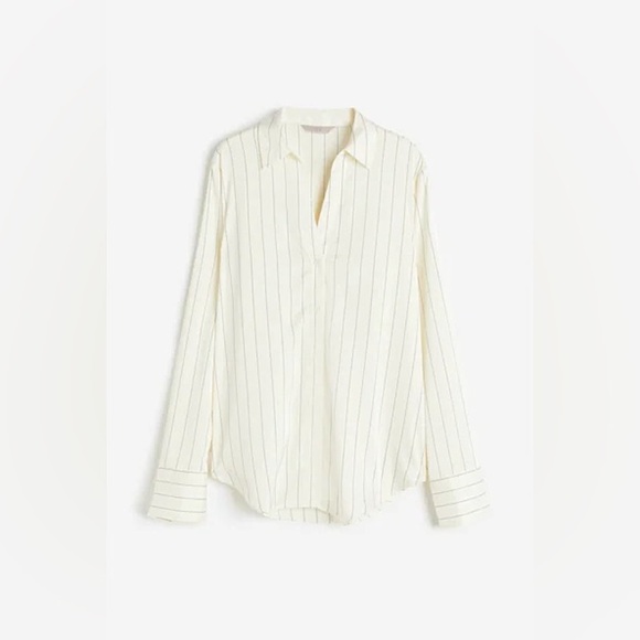H&M Women’s Satin V-Neck Button Down Blouse in Ivory Stripe Size M - Picture 1 of 9
